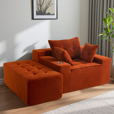 MAXYOYO Oversized Chaise Lounge Sofa with Ottoman – Deep Seat Tufted Sleeper Chair with 3 Pillows, Orange