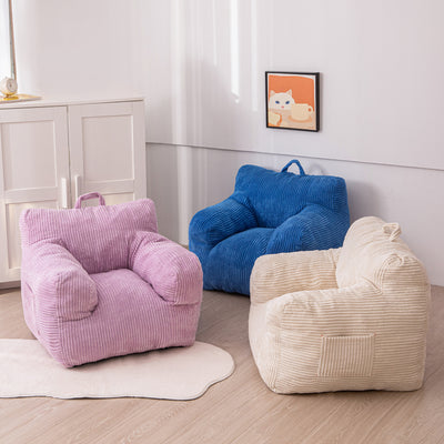 MAXYOYO Kids Bean Bag Chair, Corduroy Bean Bag Couch with Armrests for Children's Room (Blue)