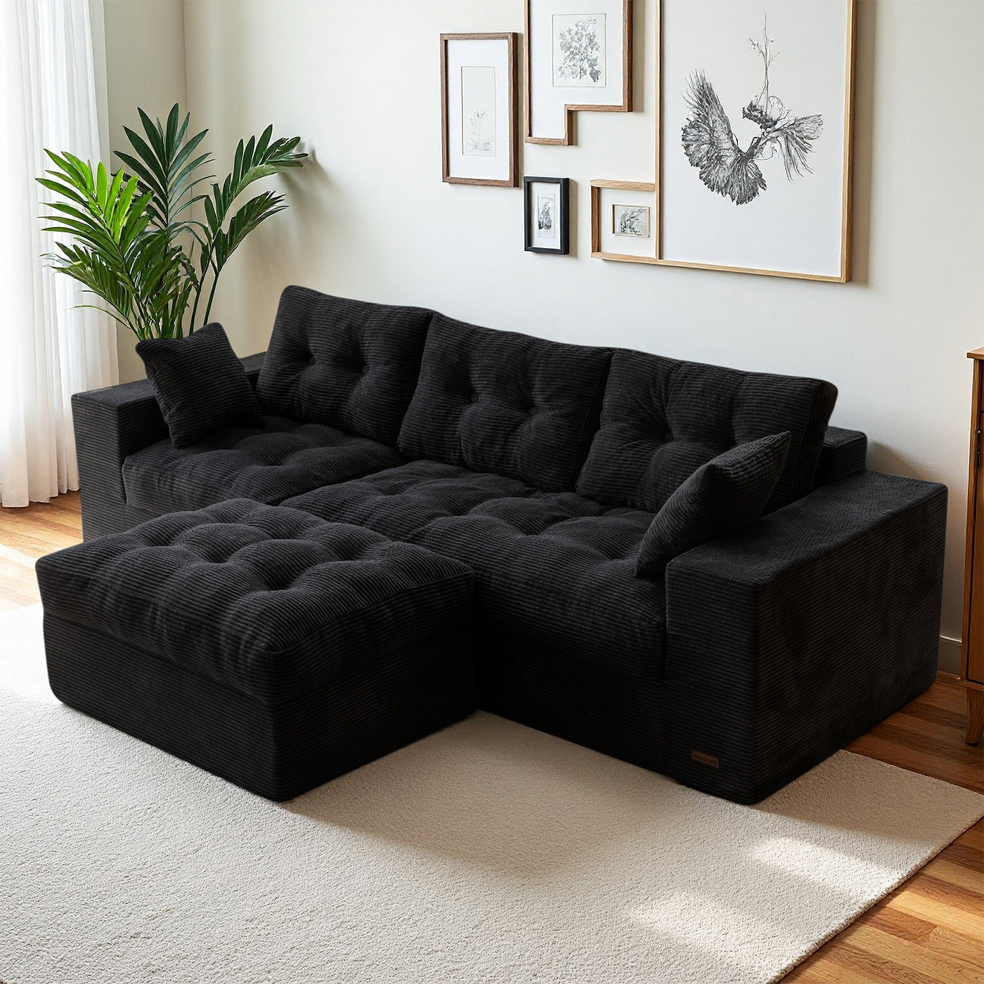 MAXYOYO L-Shaped Sectional Puffinest Modular Sofa – Convertible Ottoman, No-Assembly, 4-in-1 Flexible Layout