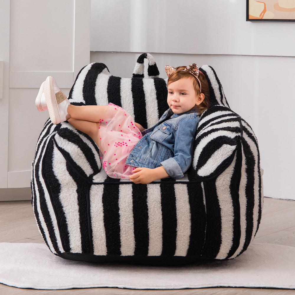MAXYOYO Kids Bean Bag Chair, Sherpa Bean Bag Couch with Decorative Edges for children's room (Stripe Black)