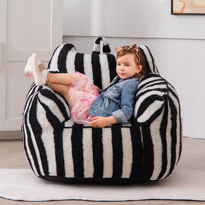 MAXYOYO Kids Bean Bag Chair, Sherpa Bean Bag Couch with Decorative Edges for children's room (Stripe Black)