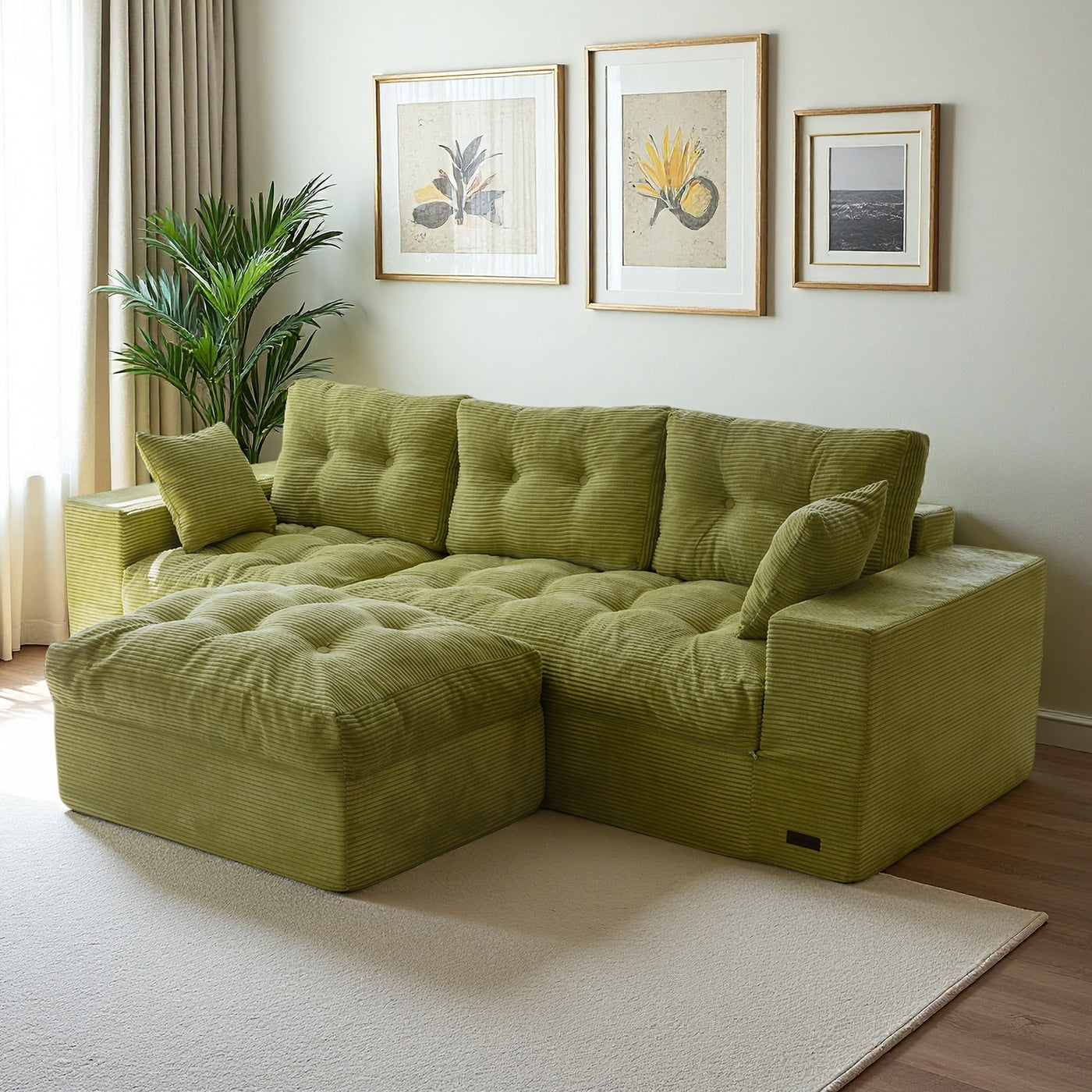 MAXYOYO L-Shaped Sectional Puffinest Modular Sofa – Convertible Ottoman, No-Assembly, 4-in-1 Flexible Layout
