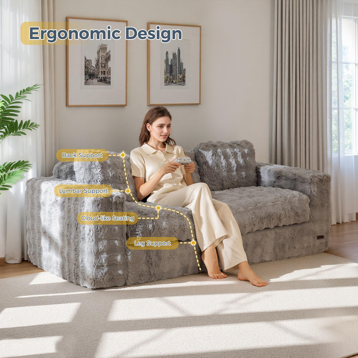 MAXYOYO 3-Seater Bubbled Bean Bag Chair – Tufted Boneless Couch for Living Room, No Assembly