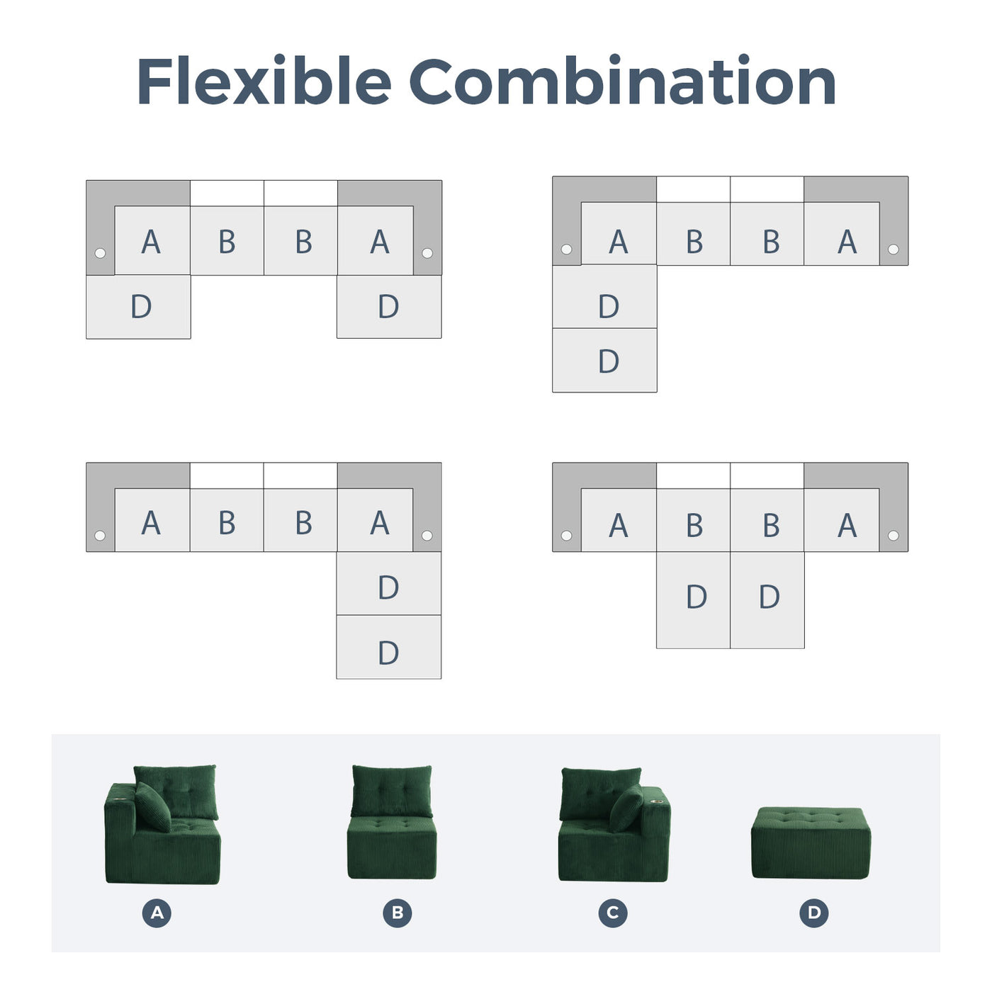 U Shaped Modular Sofa #color_green