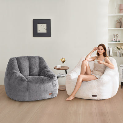 MAXYOYO Bean Bag Chair - Faux Fur Bean Bag Chair with High Backrest, Grey