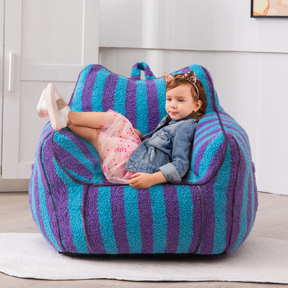 MAXYOYO Kids Bean Bag Chair, Sherpa Bean Bag Couch with Decorative Edges for children's room (Stripe Blue)