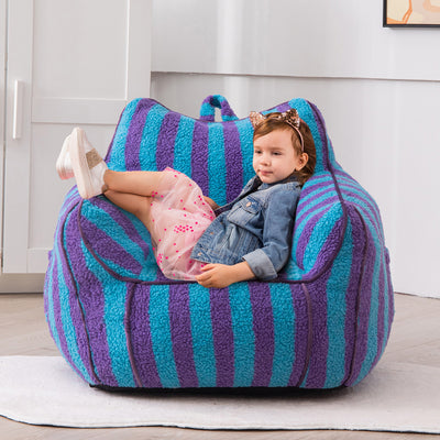 MAXYOYO Kids Bean Bag Chair, Sherpa Bean Bag Couch with Decorative Edges for children's room (Stripe Blue)