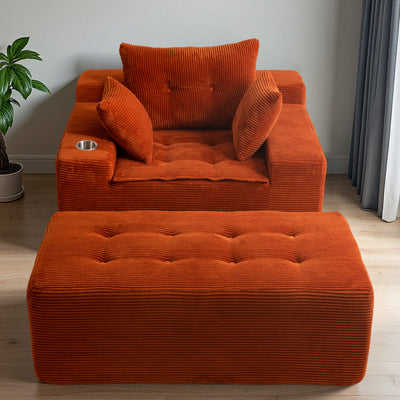 MAXYOYO Oversized Chaise Lounge Sofa with Ottoman – Deep Seat Tufted Sleeper Chair with 3 Pillows, Orange