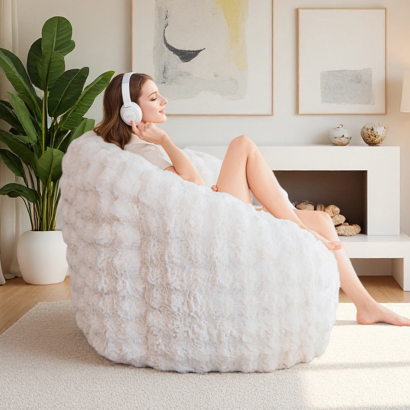 MAXYOYO Giant Bean Bag Chair for Adults, Faux Fur Shell-Shaped Floor Couch
