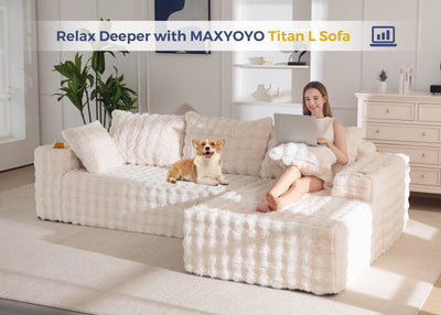 MAXYOYO 104" Modular Sectional Couch with L-Shape Chaise, Modern Boneless Couch for Living Room, Sofa in A Box, Oversized Sofa Sleeper with Deep Seat, No Assembly Required, Beige