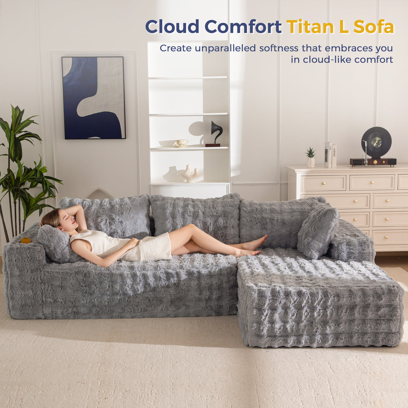 MAXYOYO 104" Modular Sectional Couch with L-Shape Chaise, Modern Boneless Couch for Living Room, Sofa in A Box, Oversized Sofa Sleeper with Deep Seat, No Assembly Required, Grey