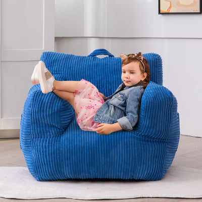 MAXYOYO Kids Bean Bag Chair, Corduroy Bean Bag Couch with Armrests for Children's Room (Blue)