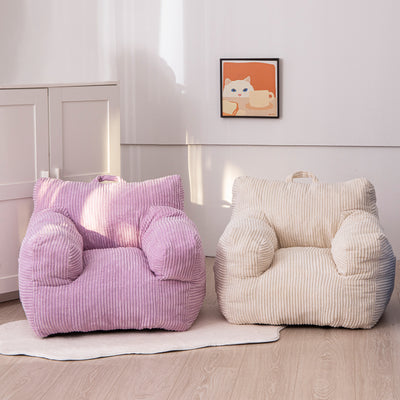 MAXYOYO Kids Bean Bag Chair, Corduroy Bean Bag Couch with Armrests for Children's Room (White)