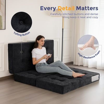 MAXYOYO Tri-Fold Mattress, 6 Inch Tufted Folding Mattress with Chenille Fabric, Portable Queen Size Floor Guest Mat for Adults, Foldable Topper for Camping