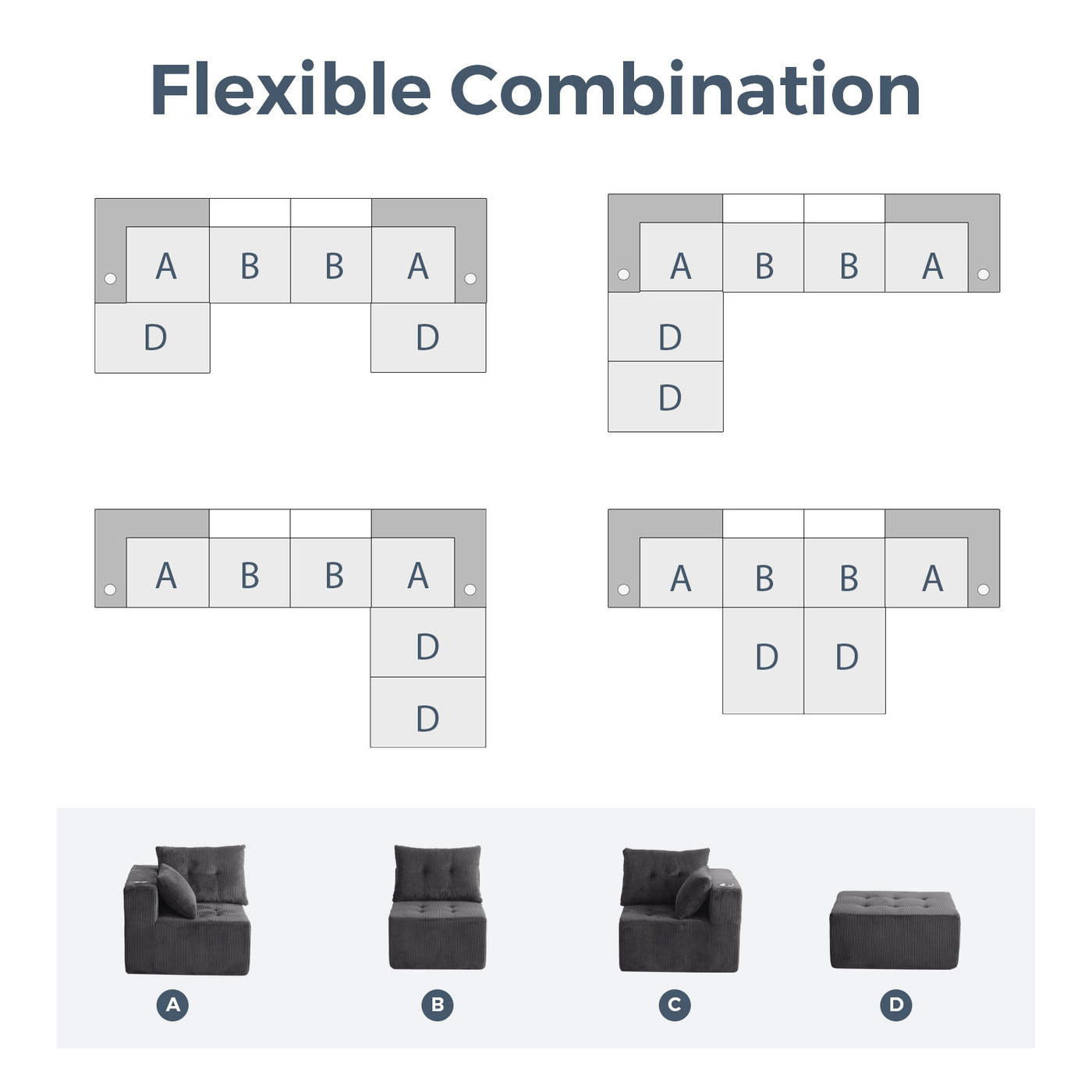 U Shaped Modular Sofa #color_grey