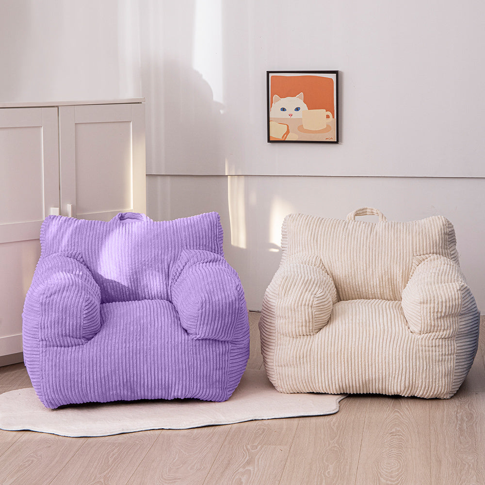 MAXYOYO Kids Bean Bag Chair, Corduroy Bean Bag Couch with Armrests for Children's Room (Dark Purple)