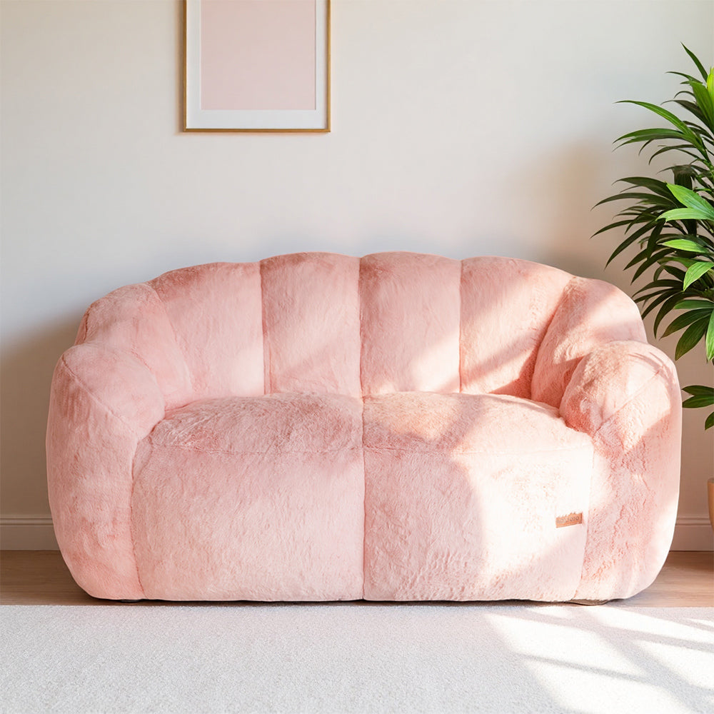MAXYOYO Bean Bag Chair, Ultra Soft Faux Fur Loveseat Floral Petal Back Sofa for Adults, Double Size (Pink)