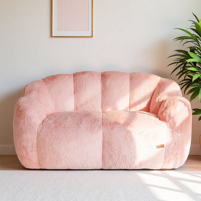 MAXYOYO Bean Bag Chair, Ultra Soft Faux Fur Loveseat Floral Petal Back Sofa for Adults, Double Size (Pink)