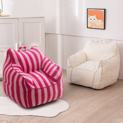 MAXYOYO Kids Bean Bag Chair, Sherpa Bean Bag Couch with Decorative Edges for children's room (Stripe Pink)
