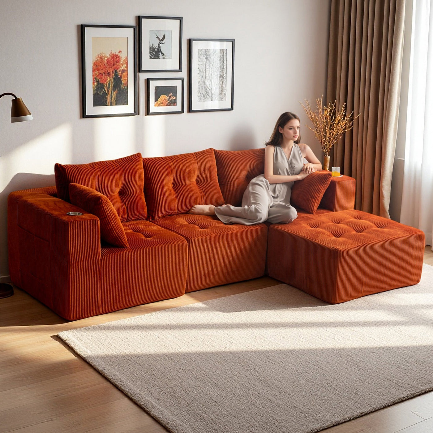L Shaped Modular Sofa #color_orange