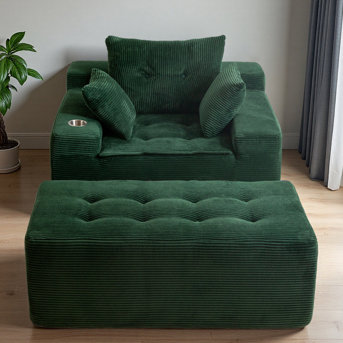 MAXYOYO Oversized Chaise Lounge Sofa with Ottoman – No-Assembly Sleeper Chair for Living Room, Green