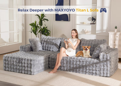 MAXYOYO 104" Modular Sectional Couch with L-Shape Chaise, Modern Boneless Couch for Living Room, Sofa in A Box, Oversized Sofa Sleeper with Deep Seat, No Assembly Required, Grey
