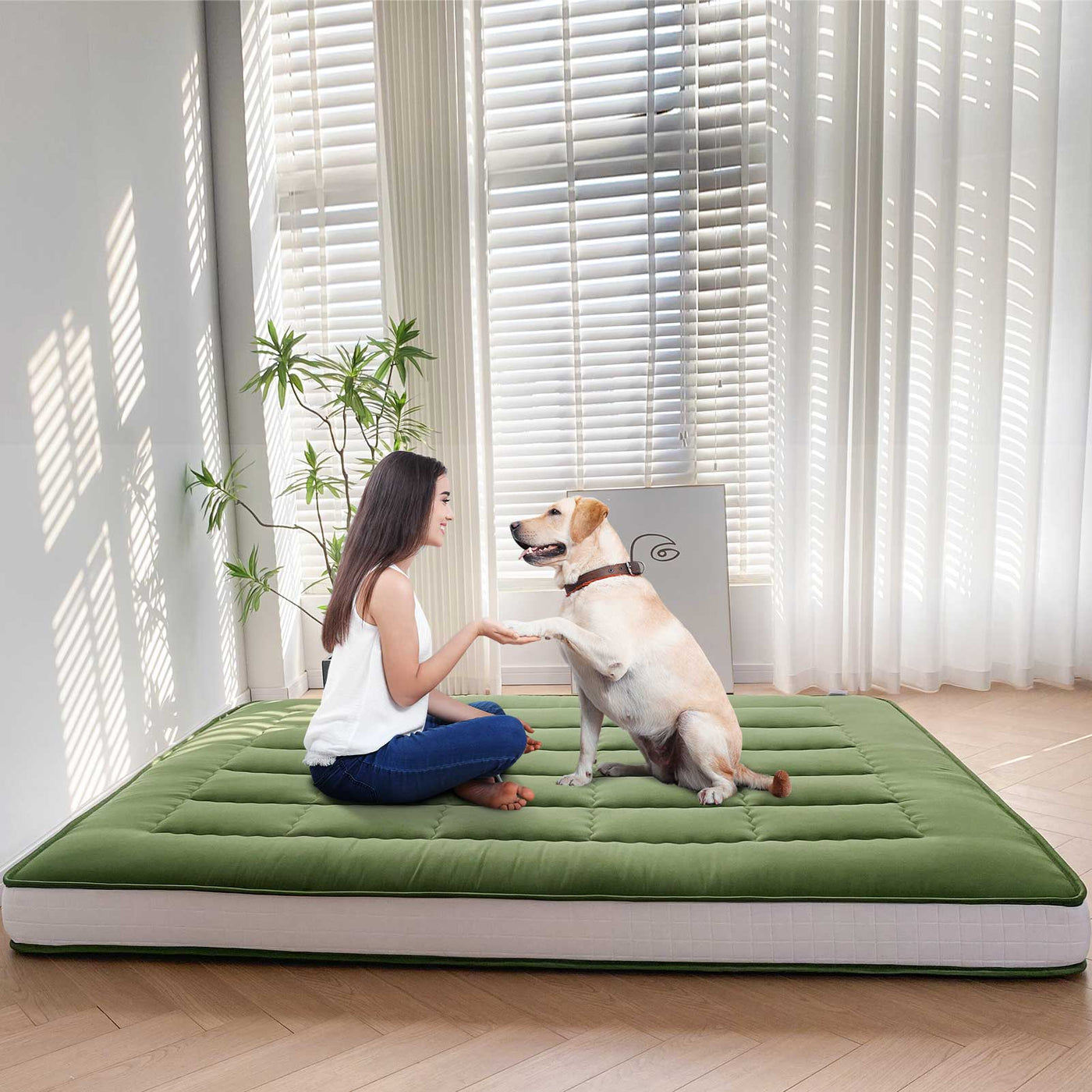 MAXYOYO 6" Extra Thick Japanese Futon Mattress with Rectangle Quilted, Stylish Floor Bed For Family, Green