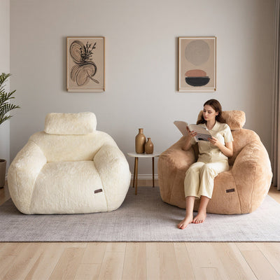 MAXYOYO Giant Bean Bag Chair with Pillow - Plush Huge Bean Bag Chair Couch (Zippered Link Pillow), Beige
