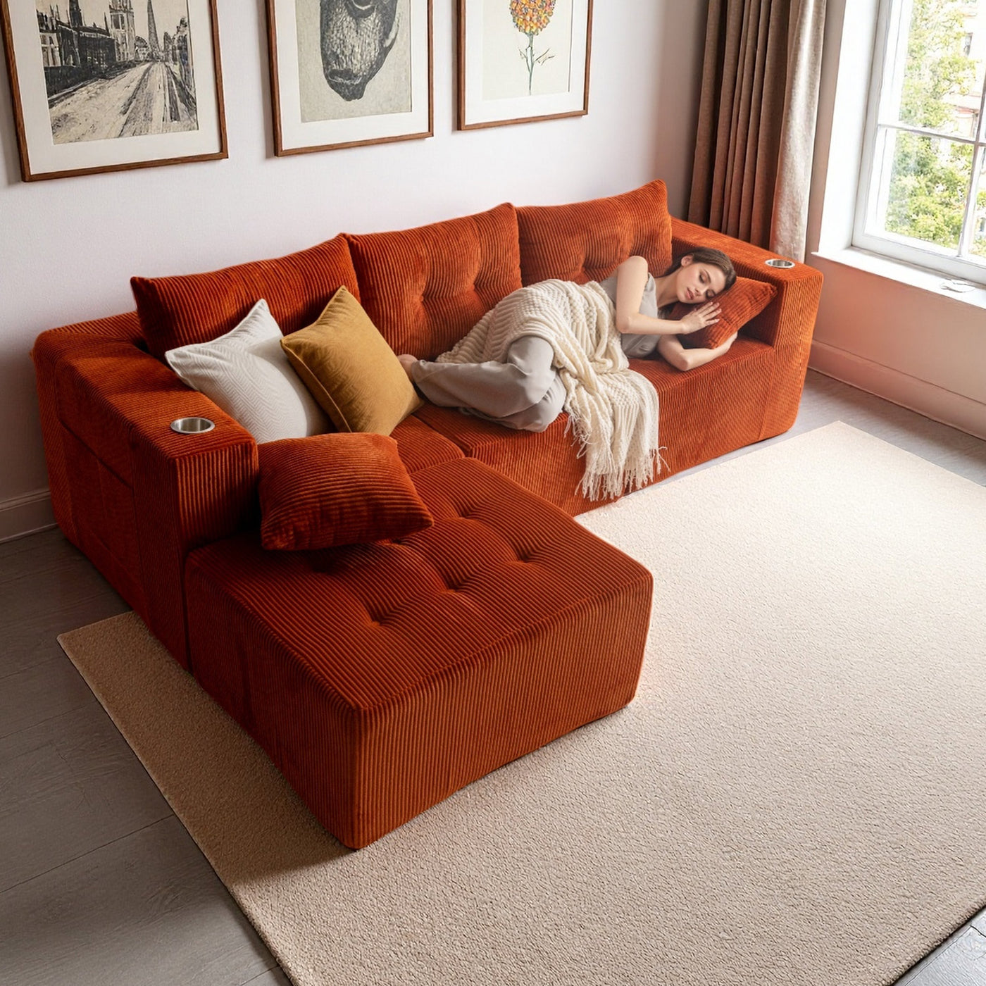 L Shaped Modular Sofa #color_orange