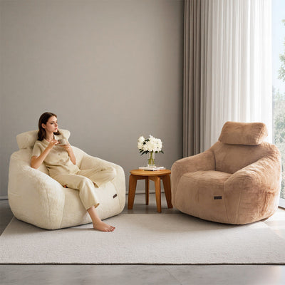 MAXYOYO Giant Bean Bag Chair with Pillow - Plush Huge Bean Bag Chair Couch (Zippered Link Pillow), Beige