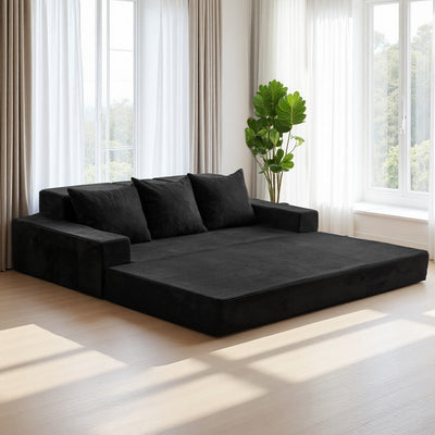 MAXYOYO 4-in-1 3-Seater Foldable Sofa Bed – Corded Convertible Floor Couch with Cup Holders, No Assembly, Black