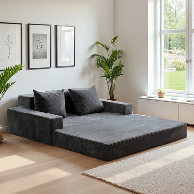MAXYOYO Loveseat Floor Sofa Bed – Corded 4-in-1 Reclining Couch with Cup Holders & Pillows, Dark Grey