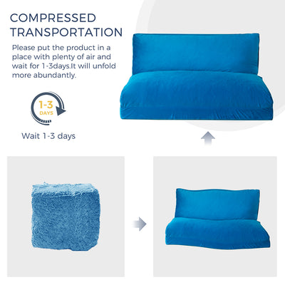 MAXYOYO Bean Bag Folding Sofa Bed, Velvet Floor Sofa with Washable Cover for Adults, Blue