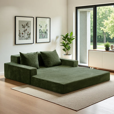 MAXYOYO Loveseat Sofa Bed in a Box – Corded 4-in-1 Floor Couch with Cup Holders, No Tools Needed, Dark Green