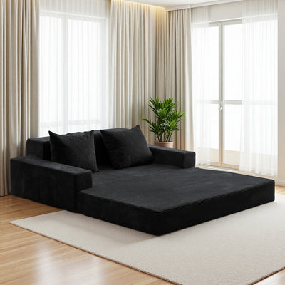 MAXYOYO 4-in-1 Loveseat Foldable Sofa Bed – Corded Convertible Floor Couch with Cup Holders, No Assembly, Black