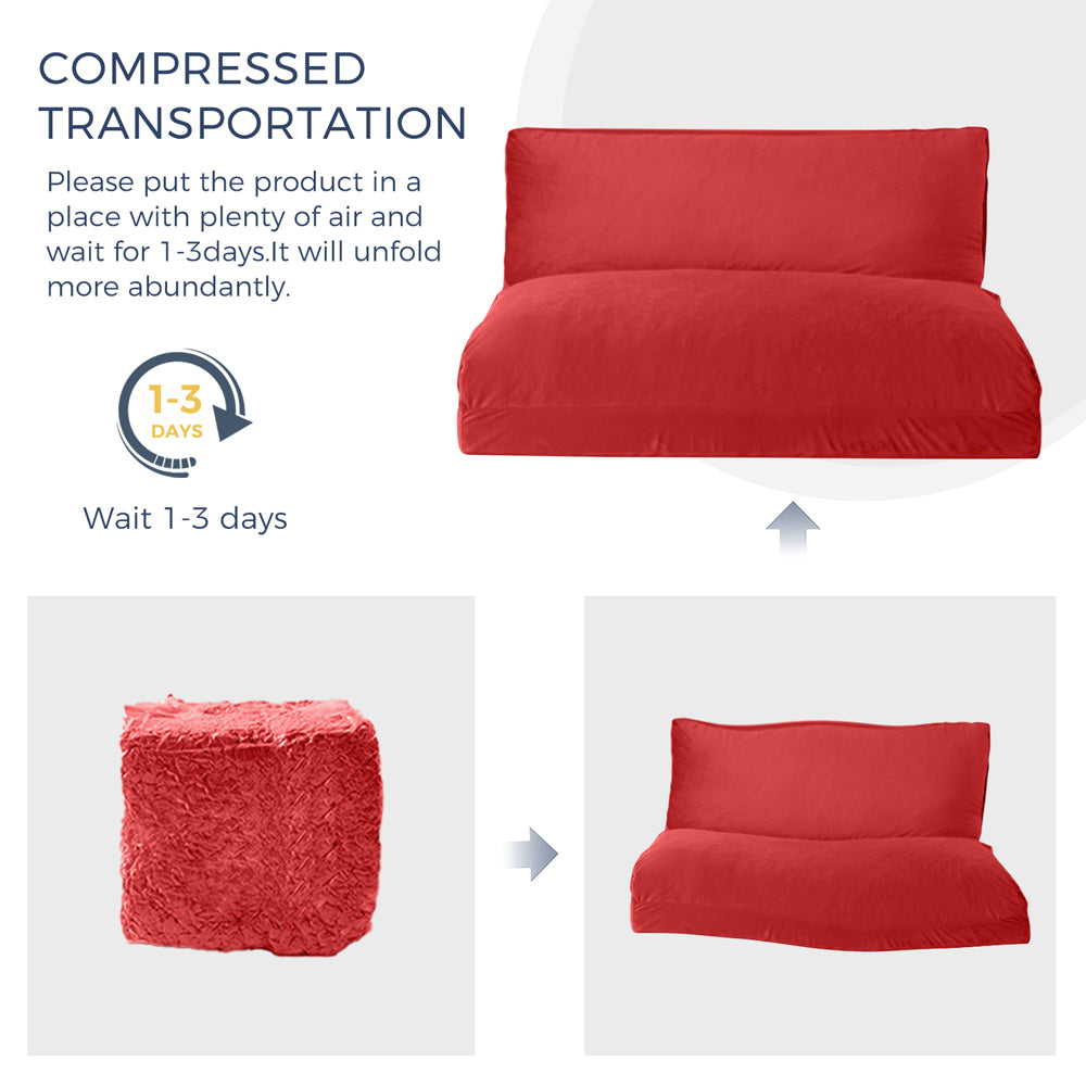 MAXYOYO Bean Bag Folding Sofa Bed, Velvet Floor Sofa with Washable Cover for Adults, Red