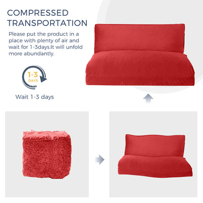 MAXYOYO Bean Bag Folding Sofa Bed, Velvet Floor Sofa with Washable Cover for Adults, Red