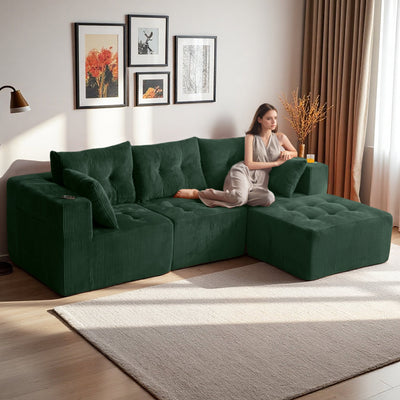 L Shaped Modular Sofa #color_green