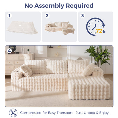 MAXYOYO 104" Modular Sectional Couch with L-Shape Chaise, Modern Boneless Couch for Living Room, Sofa in A Box, Oversized Sofa Sleeper with Deep Seat, No Assembly Required, Beige