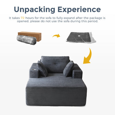 MAXYOYO 65"x49'' Chaise Lounge Sofa - Oversized Chaise Lounge Chair Cozy Cloud Couch with 3 Pillows, Dark Grey
