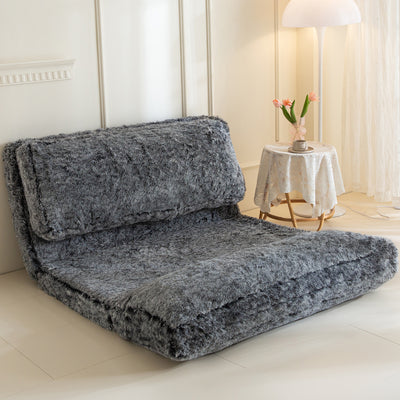 MAXYOYO Bean Bag Folding Floor Sofa Bed, Faux Fur Foam Filling Wall Couch Sleeper Chairs, Black