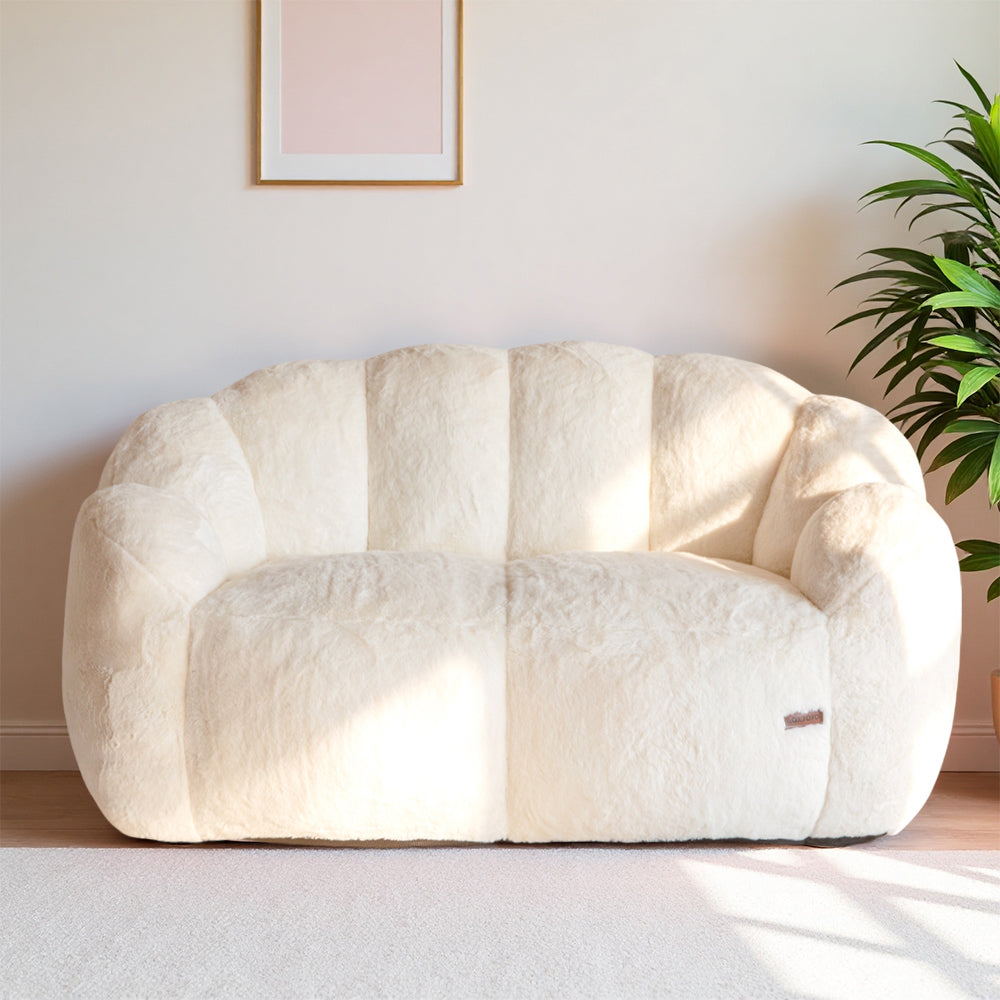 MAXYOYO Bean Bag Chair, Ultra Soft Faux Fur Loveseat Floral Petal Back Sofa for Adults, Double Size (Beige)