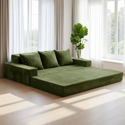 MAXYOYO 3-Seater Sofa Bed in a Box – Corded 4-in-1 Floor Couch with Cup Holders, No Tools Needed, Dark Green
