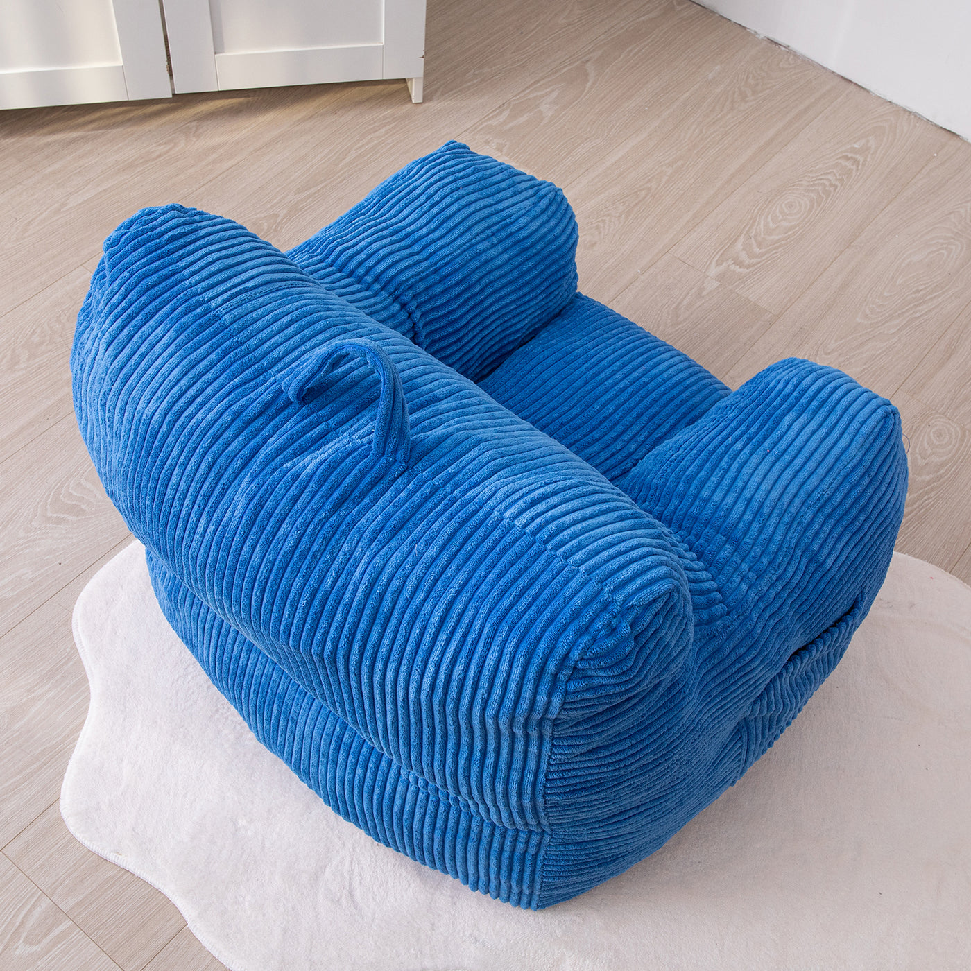 MAXYOYO Kids Bean Bag Chair, Corduroy Bean Bag Couch with Armrests for Children's Room (Blue)