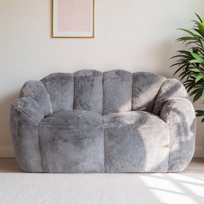 MAXYOYO Bean Bag Chair, Ultra Soft Faux Fur Loveseat Floral Petal Back Sofa for Adults, Double Size (Dark Grey)