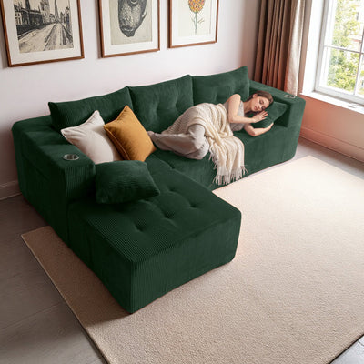 L Shaped Modular Sofa #color_green