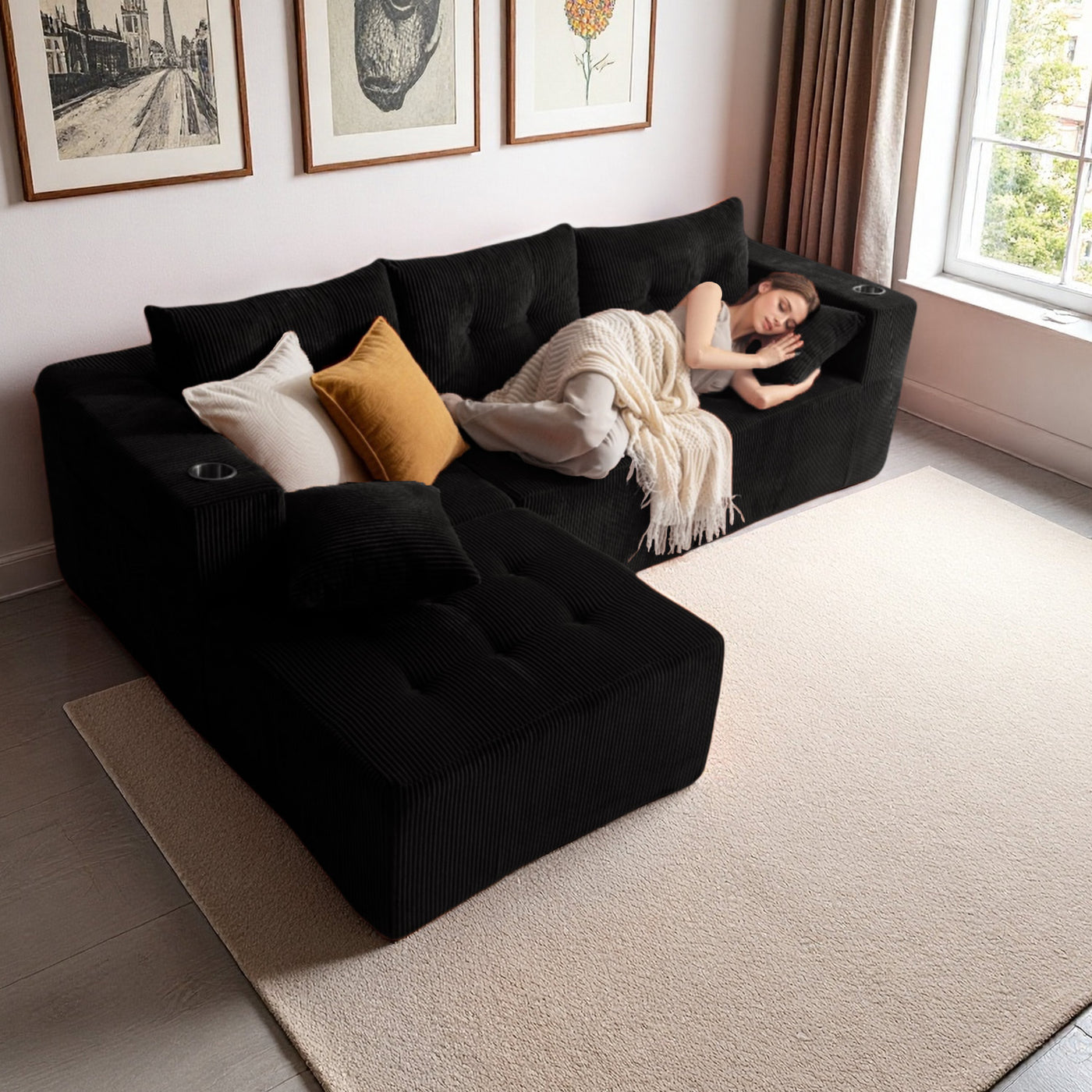 L Shaped Modular Sofa #color_black