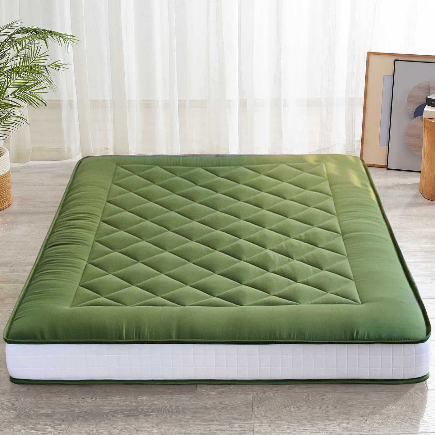 MAXYOYO 6" Extra Thick Japanese Futon Mattress, Stylish Diamond Quilting Floor Bed For Bedroom, Green