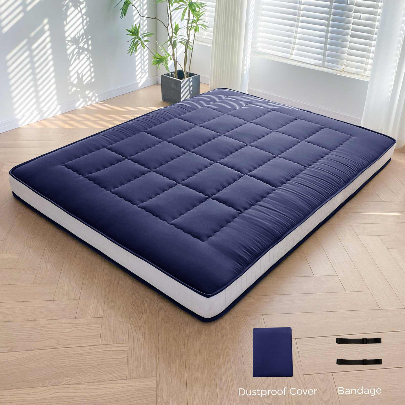 MAXYOYO 6" Extra Thick Japanese Futon Mattress with Rectangle Quilted, Stylish Floor Bed For Family, Navy