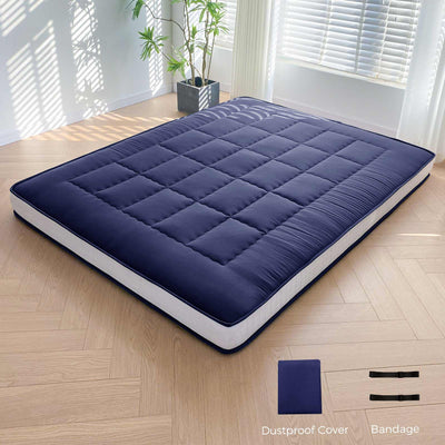 MAXYOYO 6" Extra Thick Japanese Futon Mattress with Rectangle Quilted, Stylish Floor Bed For Family, Navy